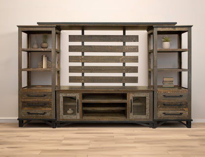 2 Door TV Stand for Wall Unit - Two Tone Gray & Brown