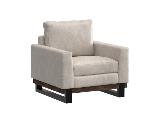 Metal & Wood Base, Armchair - Ivory