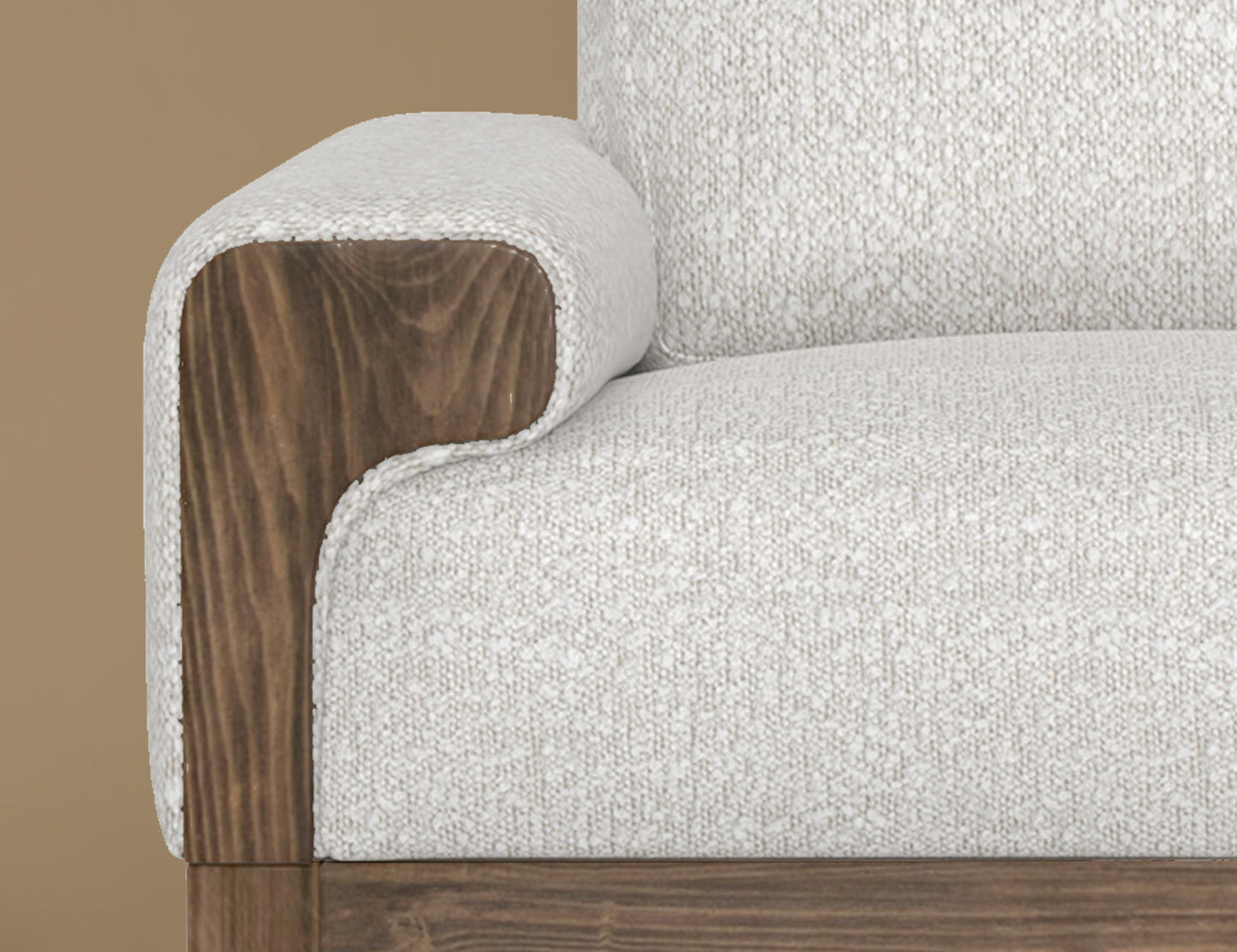 Wooden Frame & Base, Armchair - Light Cream