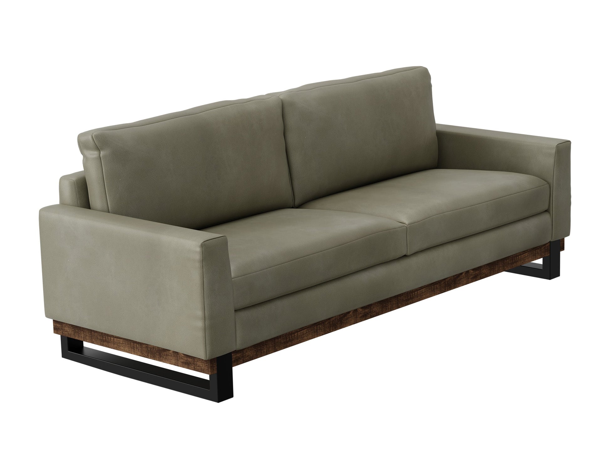 Metal & Wood Base, Sofa - Moss Green