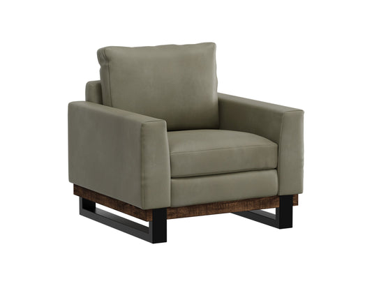 Metal & Wood Base, Armchair - Moss Green
