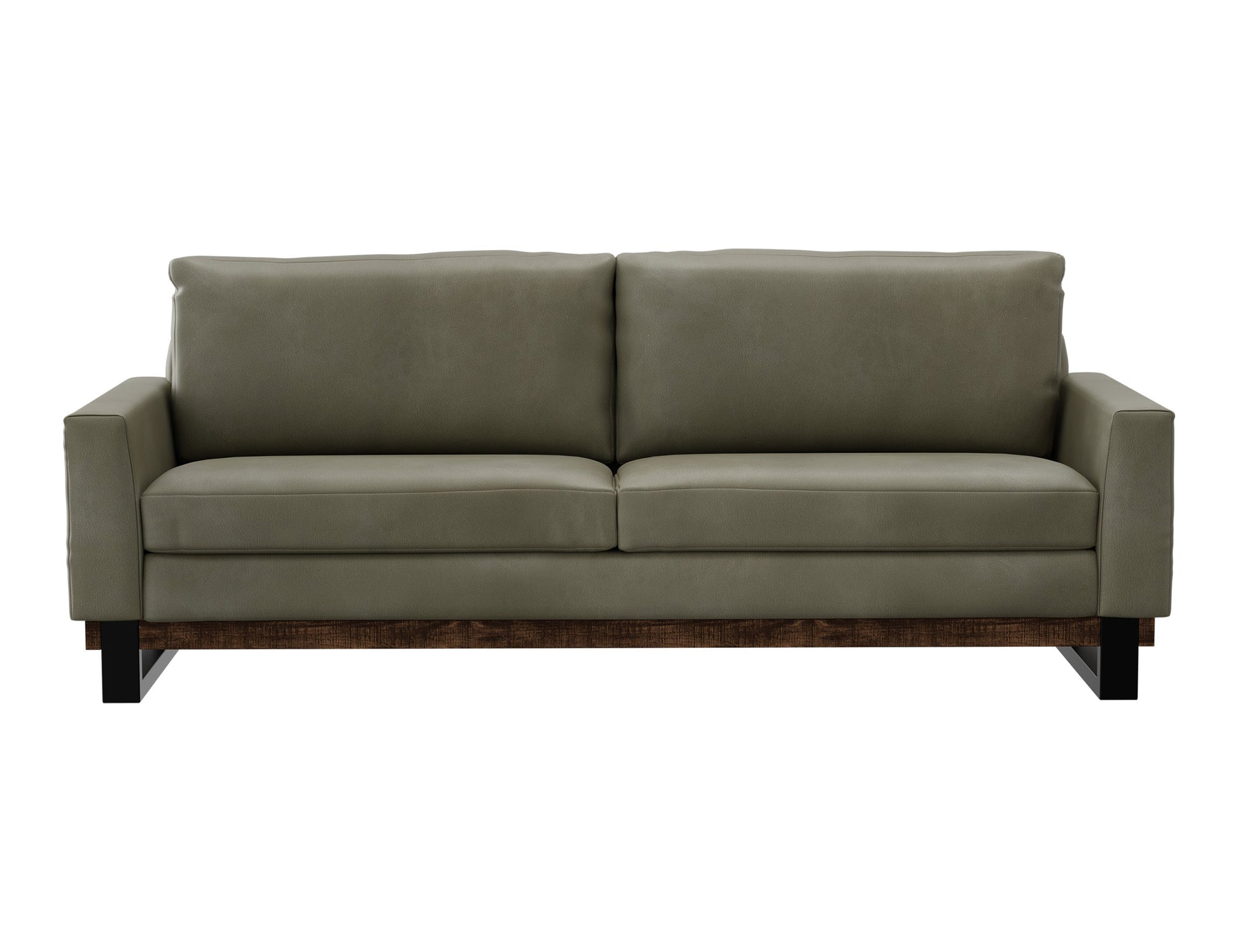 Metal & Wood Base, Sofa - Moss Green