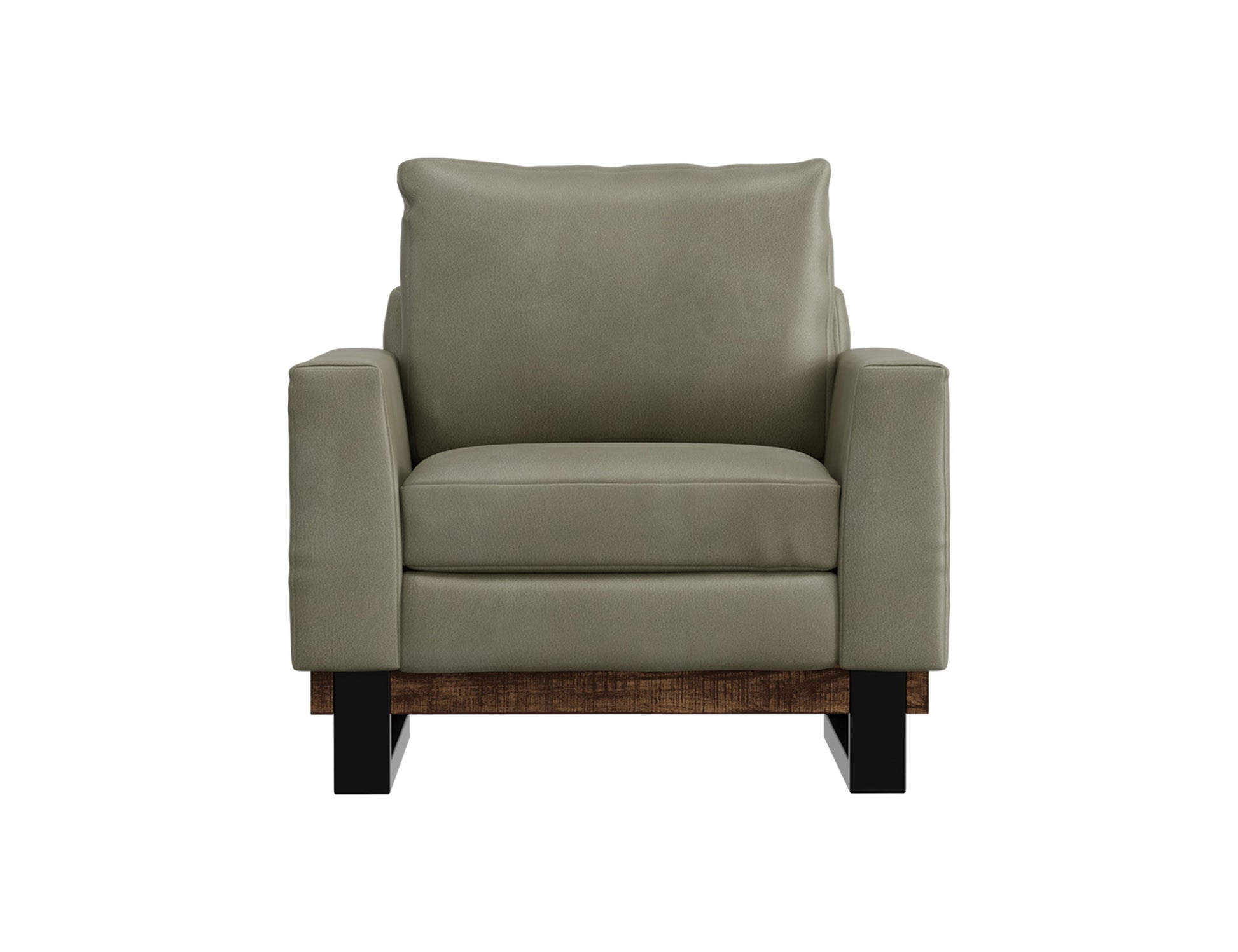 Metal & Wood Base, Armchair - Moss Green