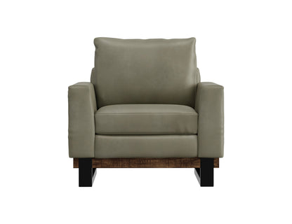 Metal & Wood Base, Armchair - Moss Green