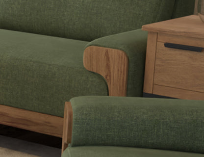 Wooden Frame & Base, Loveseat - Olive Green