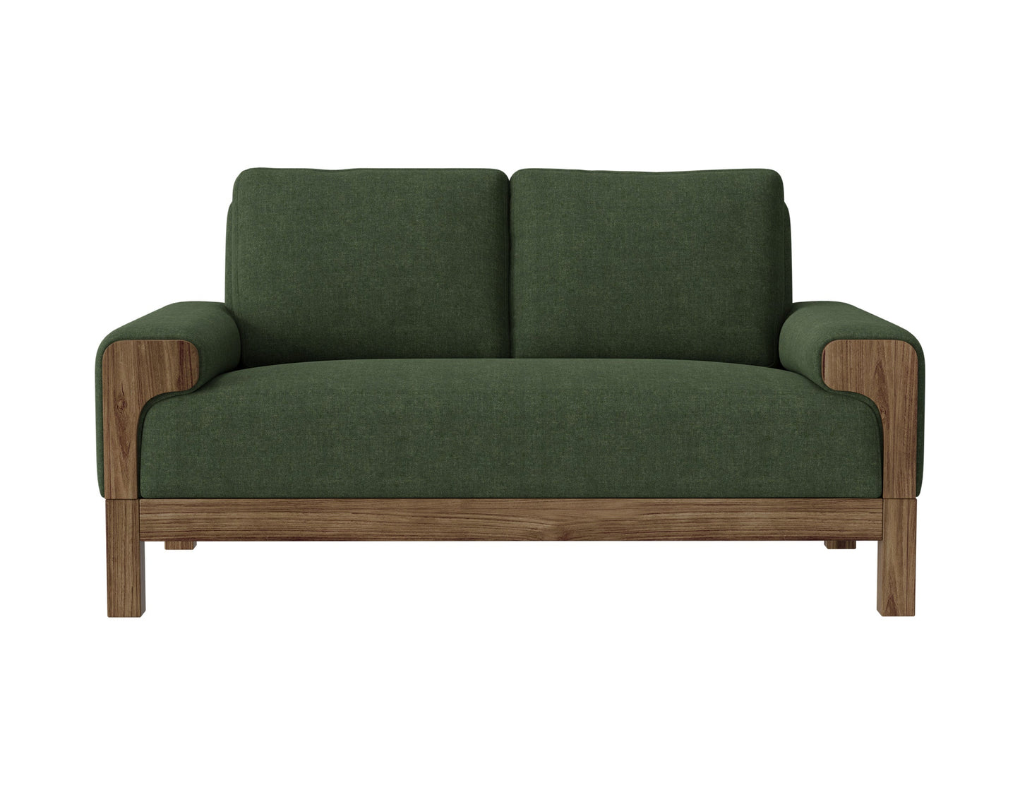 Wooden Frame & Base, Loveseat - Olive Green