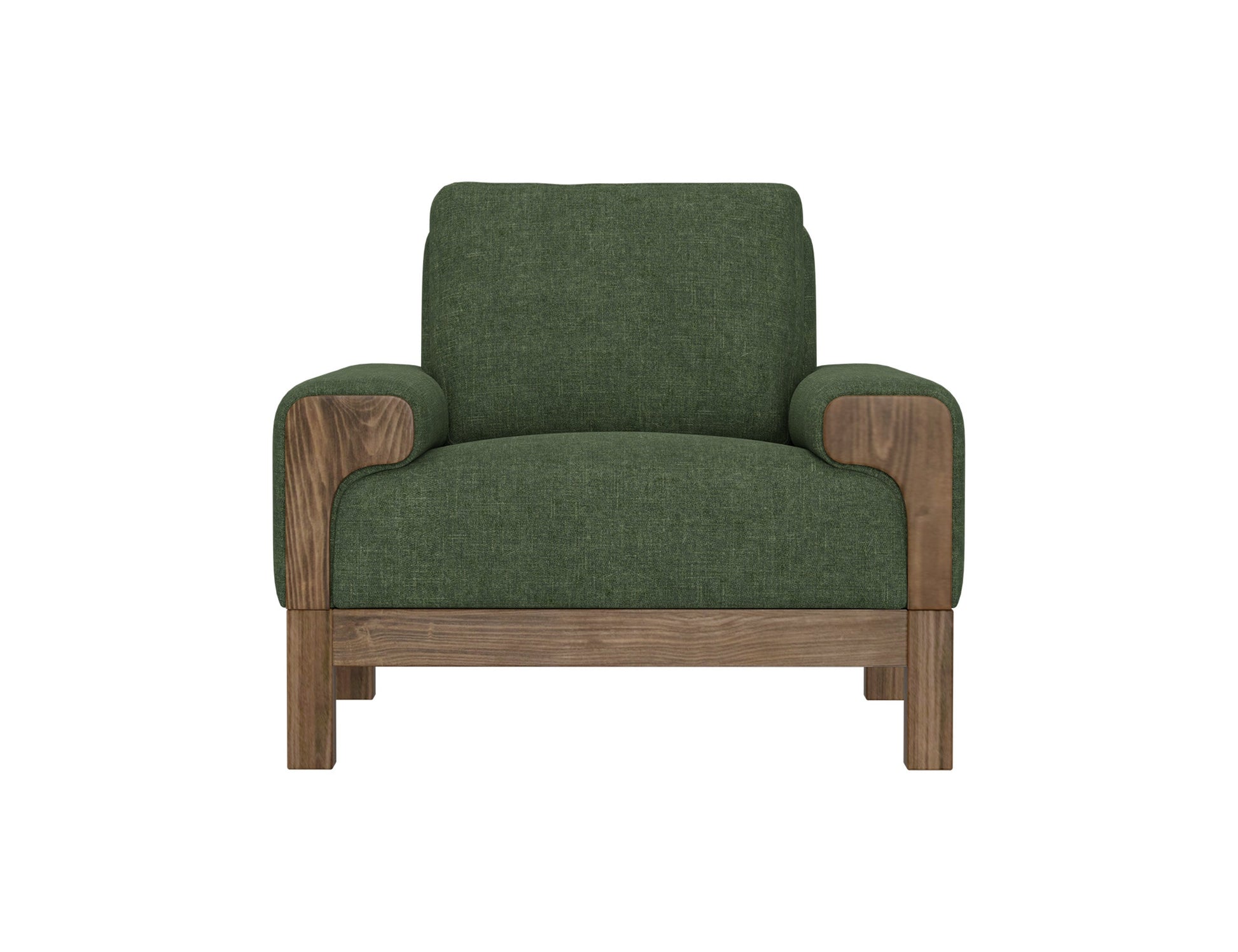 Wooden Frame & Base, Armchair - Olive green