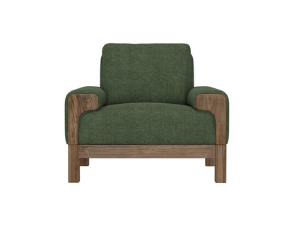Wooden Frame & Base, Armchair - Olive green