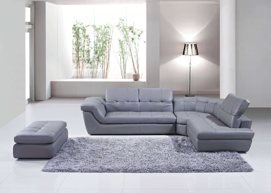 397 Italian Leather Sectional Grey Color in Right Hand Facing Chaise