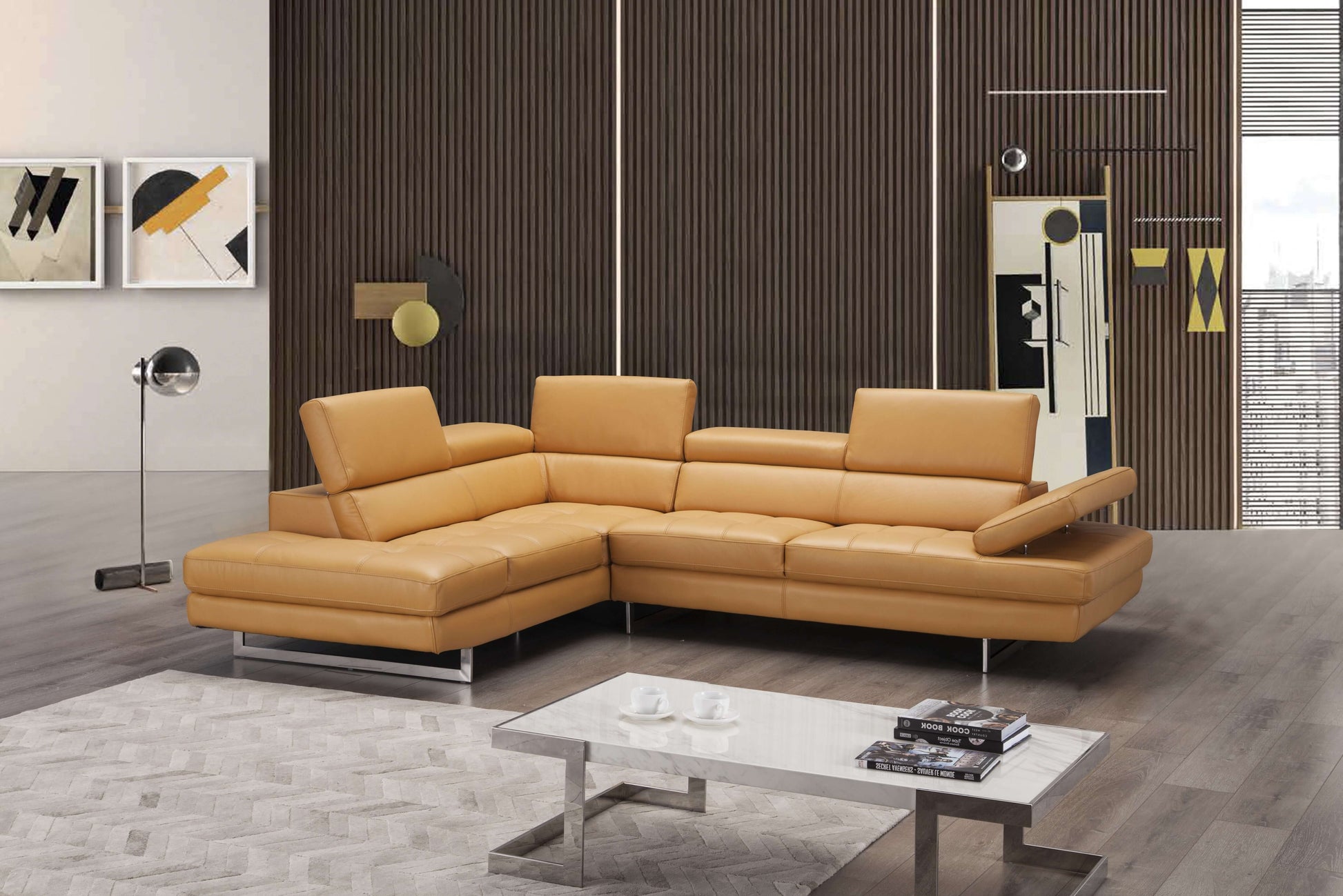 A761 Italian Leather Sectional Slate