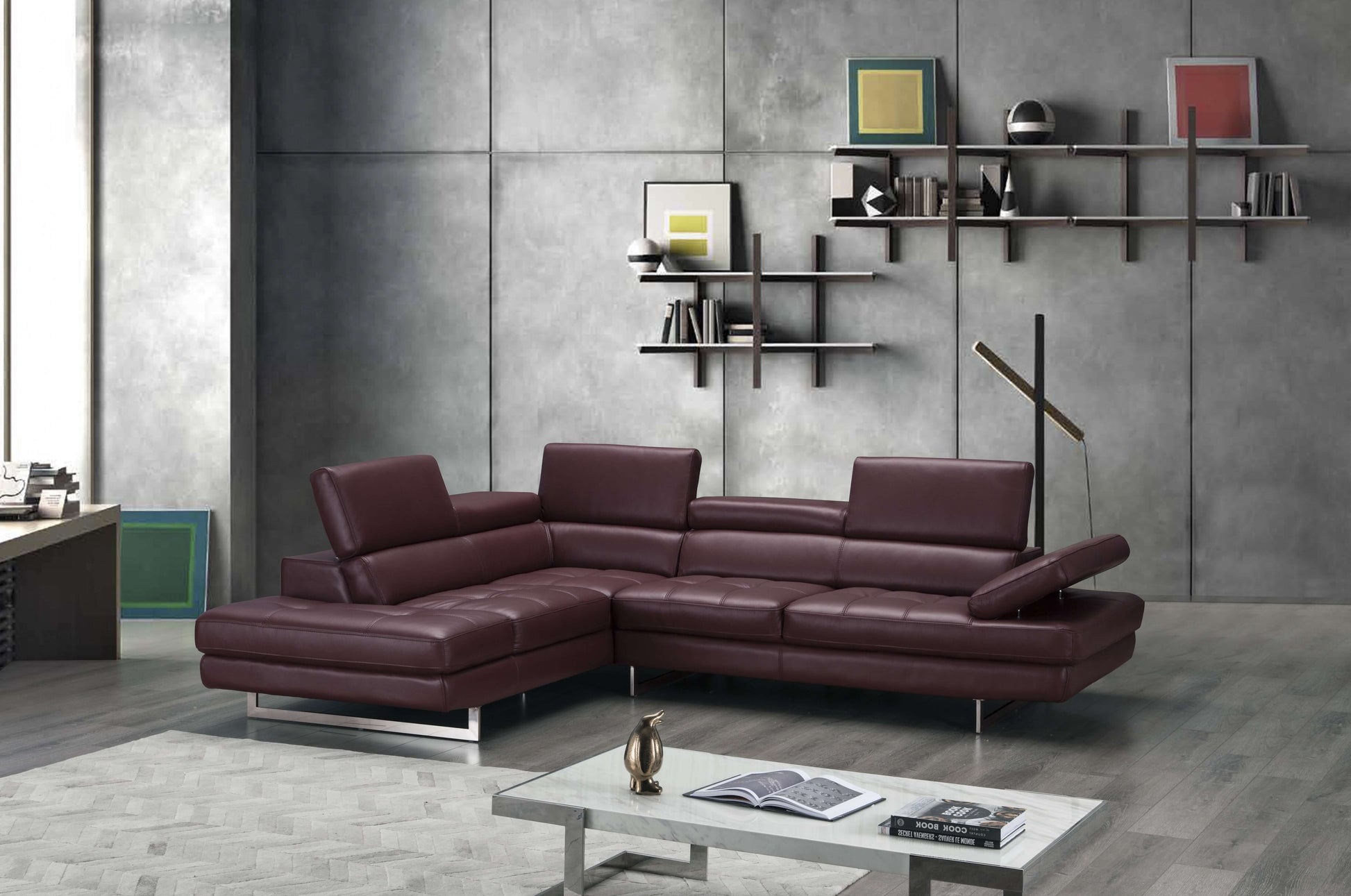 A761 Italian Leather Sectional Slate