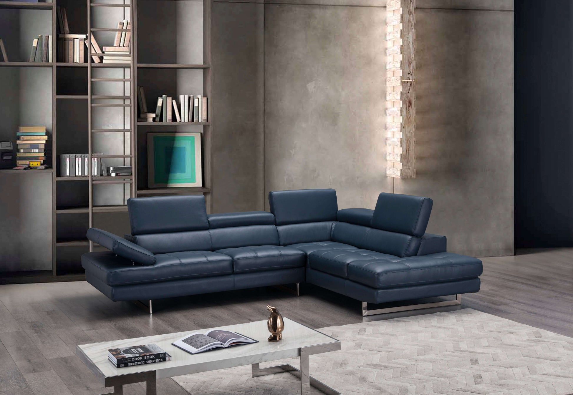 A761 Italian Leather Sectional Slate