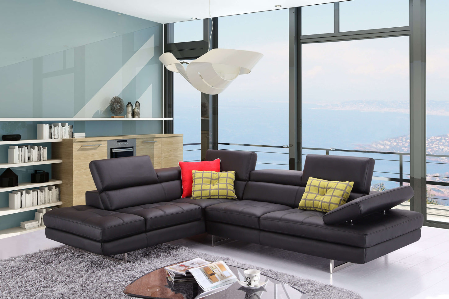 A761 Italian Leather Sectional Slate
