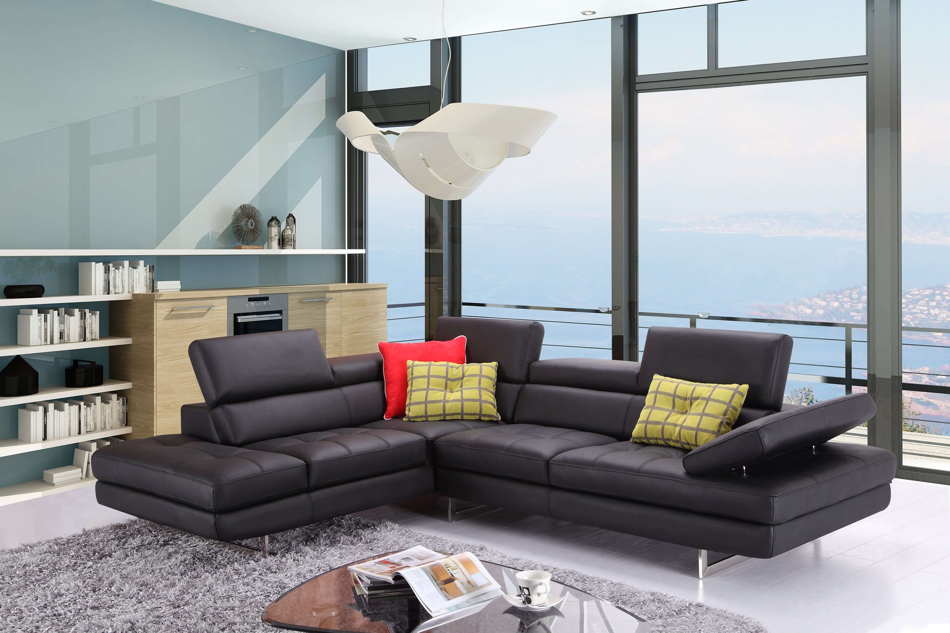 A761 Italian Leather Sectional Slate