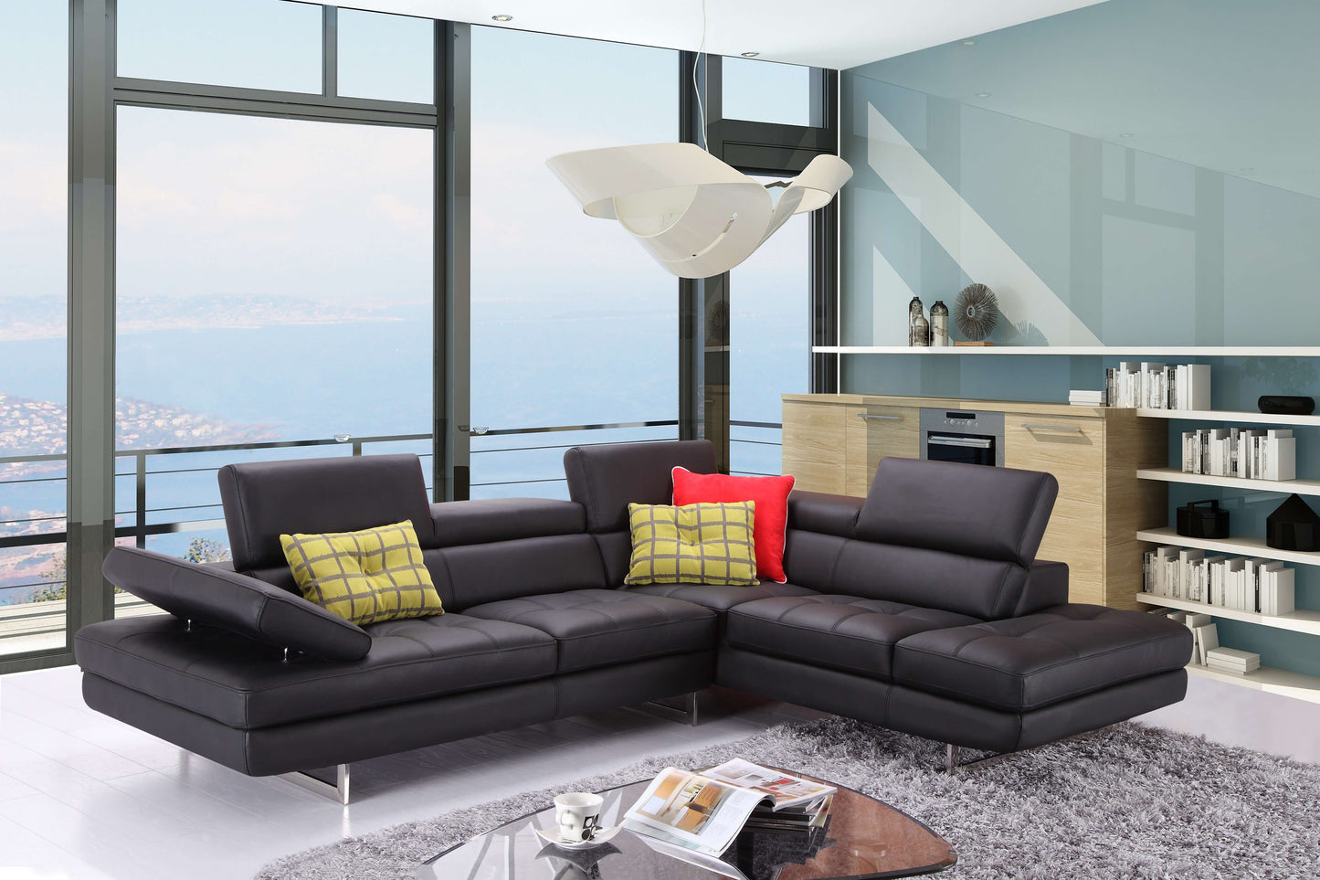 A761 Italian Leather Sectional Slate