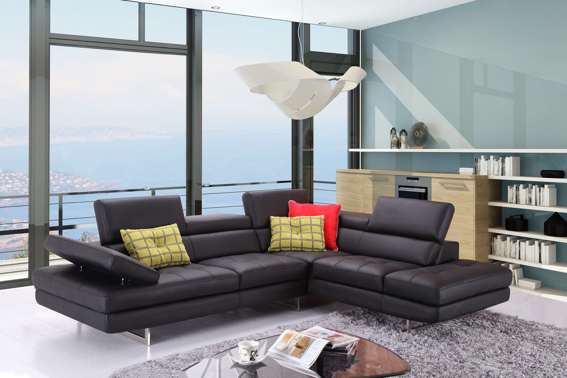 A761 Italian Leather Sectional Slate