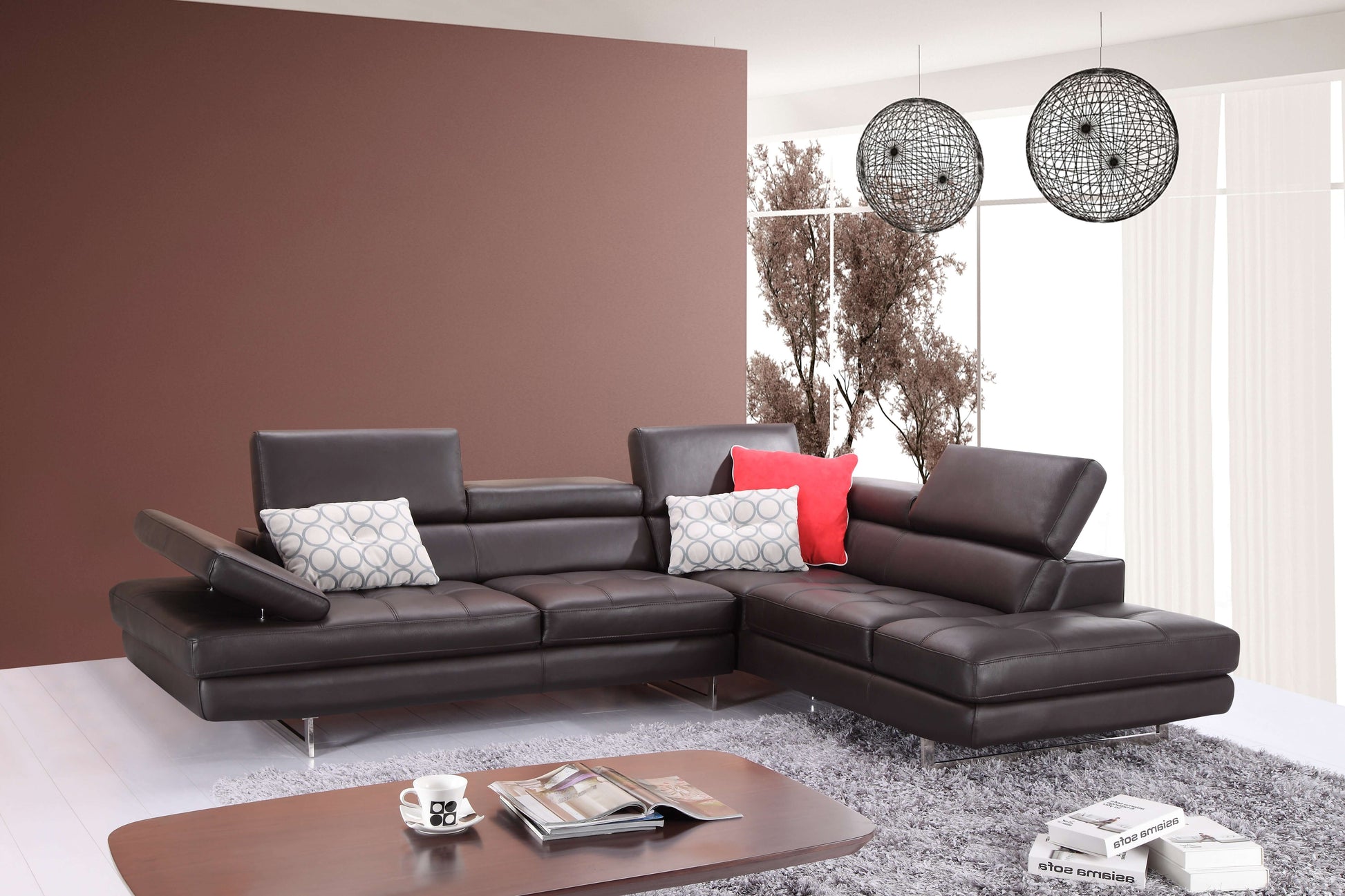 A761 Italian Leather Sectional Slate