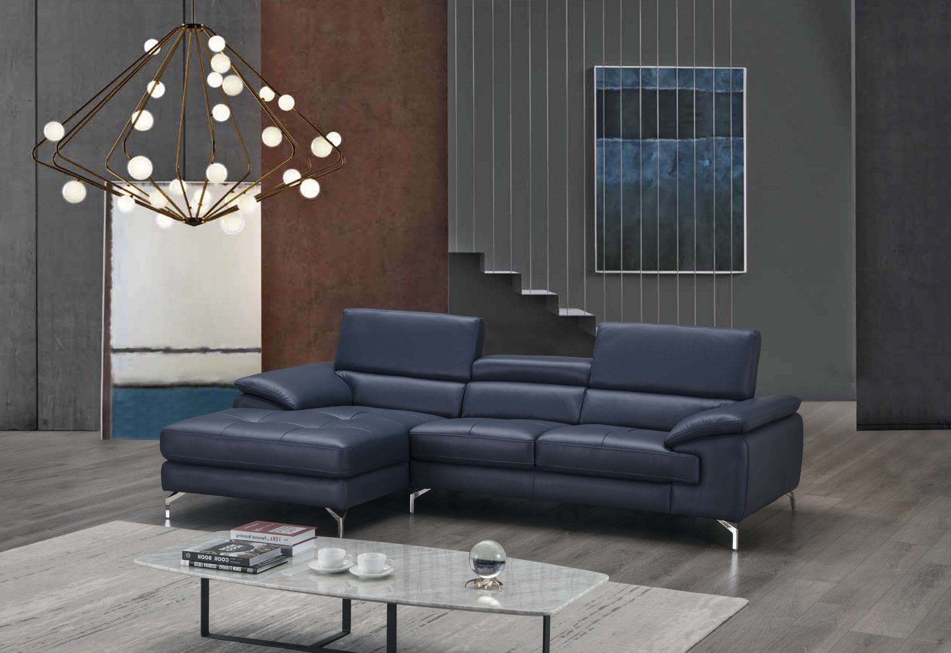 A973B Italian Leather Mini Sectional Chaise