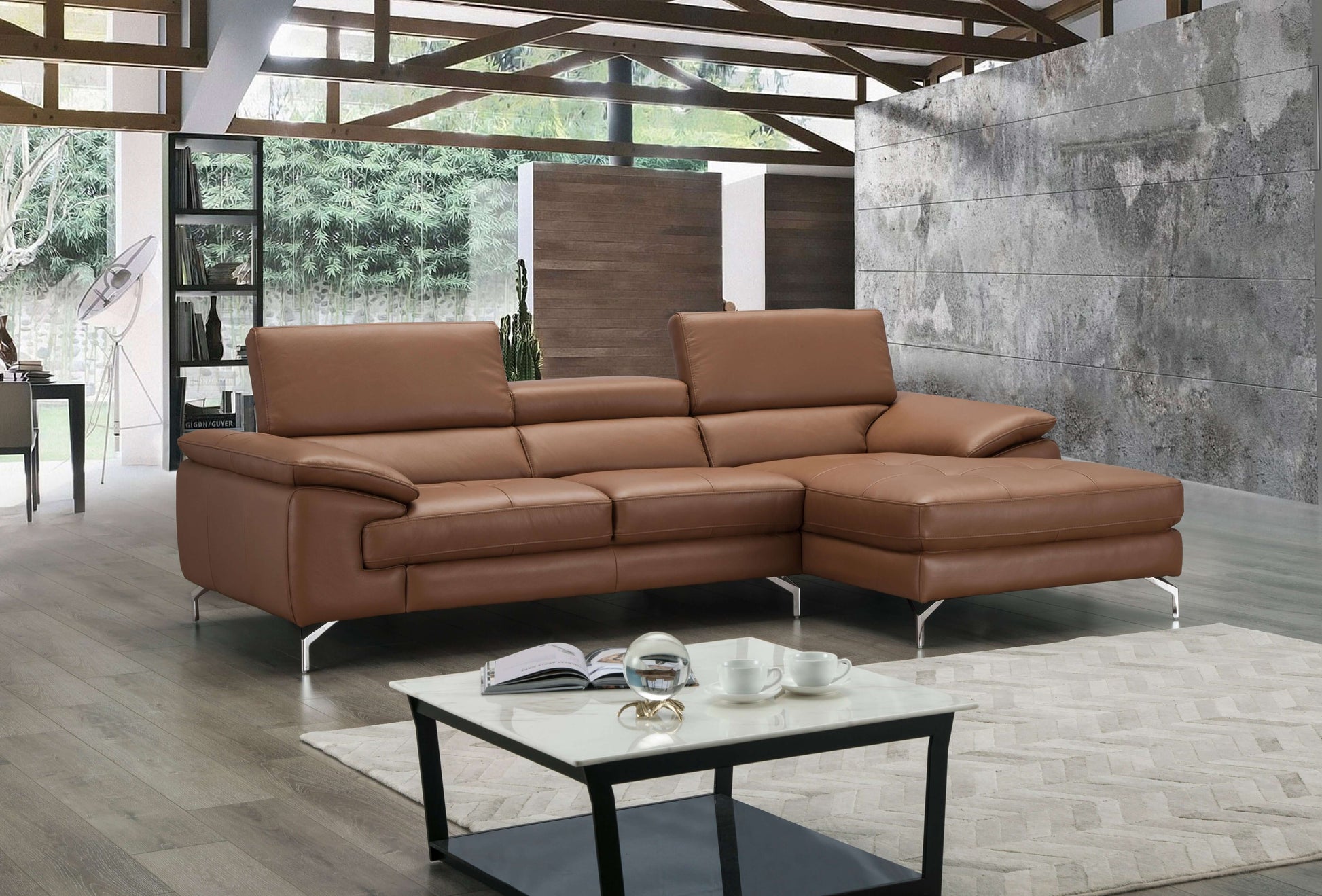A973B Italian Leather Mini Sectional Chaise