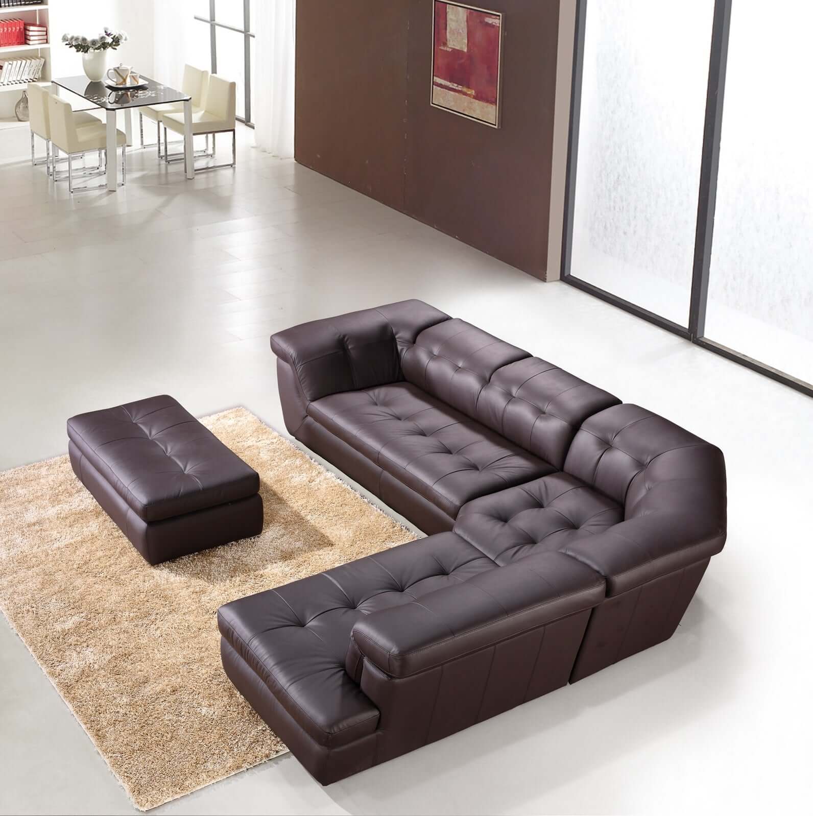397 Italian Leather Sectional Chocolate Color in Right Hand Facing