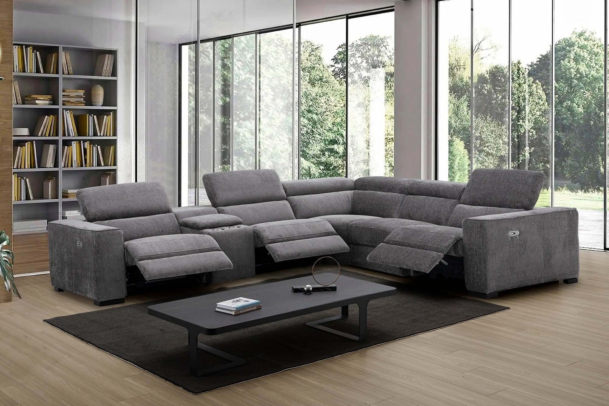 Picasso Motion Fabric Sectional in Dark Grey