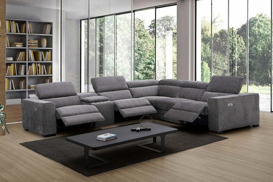 Picasso Motion Fabric Sectional in Dark Grey