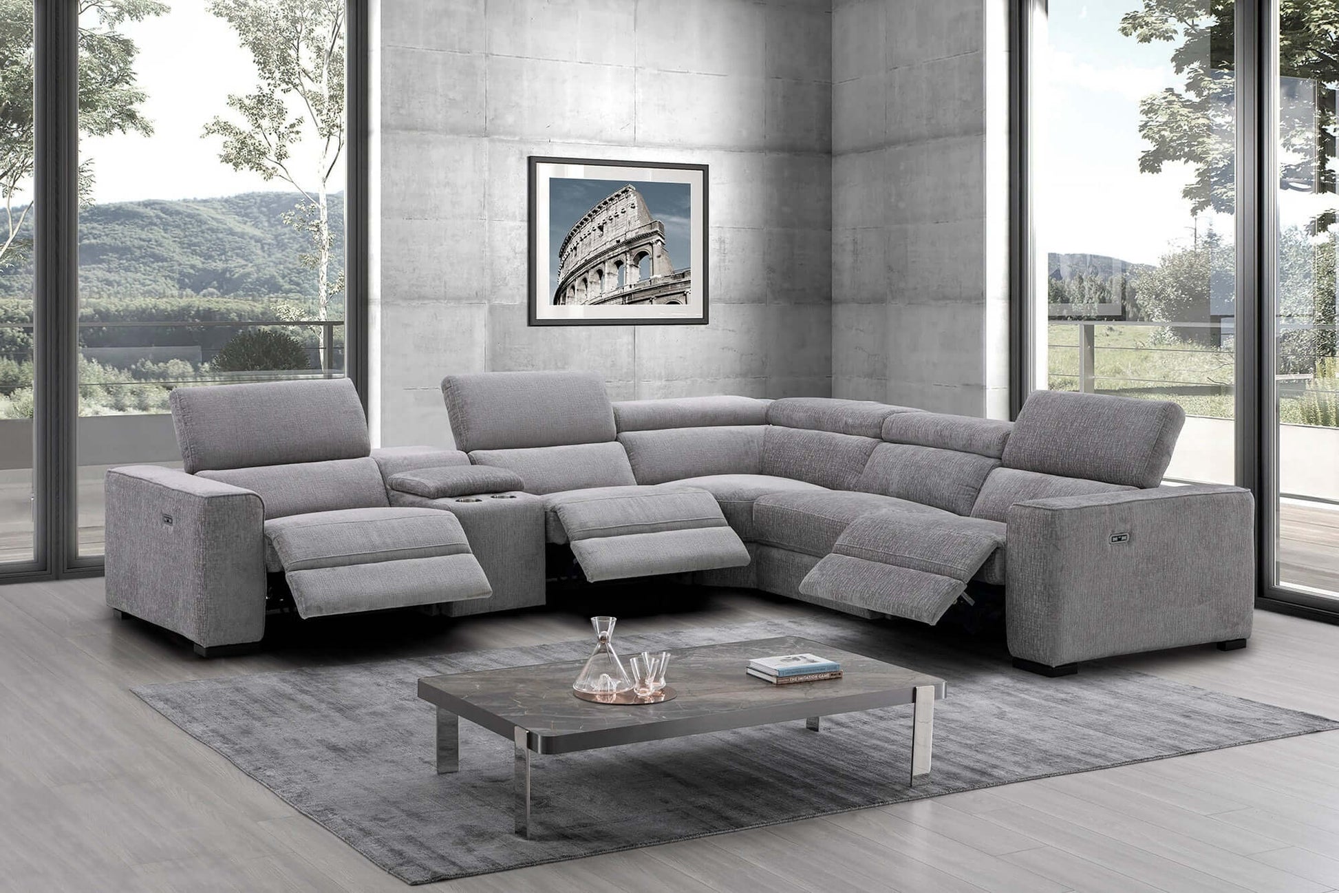 Picasso Motion Fabric Sectional in Light Grey