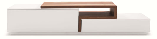 TV Stand 045 in White High Gloss & Walnut