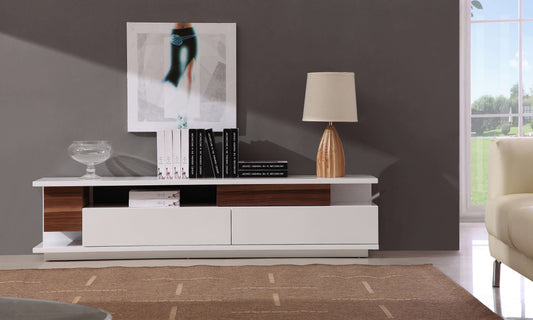 TV Stand 061 in White High Gloss & Walnut